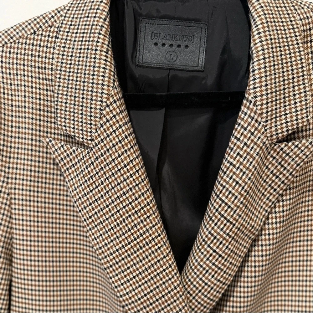 BLANKNYC Houndstooth Double Breasted Blazer Jacket Brown Check Size L
